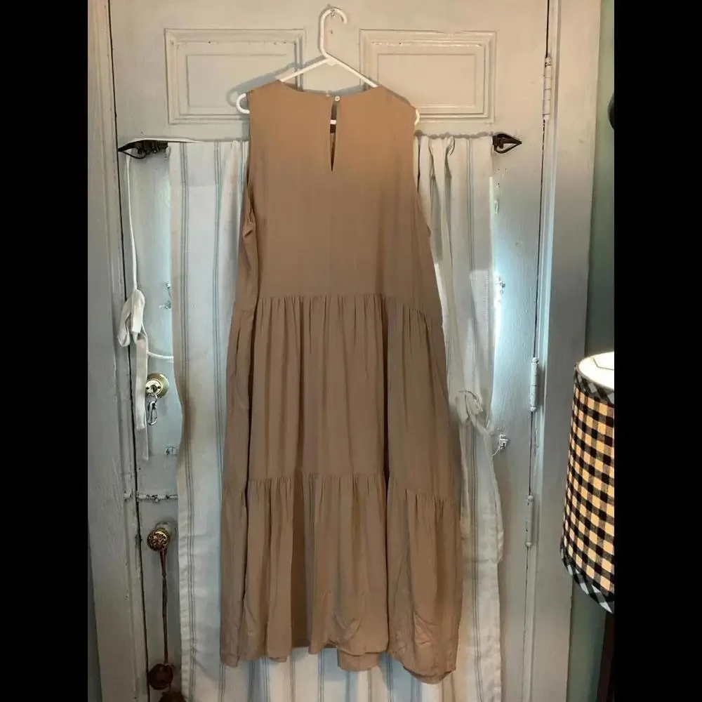Laurie Felt Women's Dress Sleeveless Tiered Maxi Tan Beach Vacation Festival XL - Picture 7 of 9